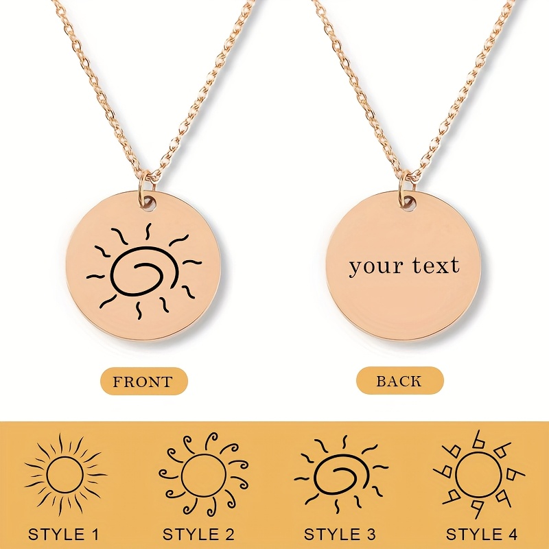 Women's Customized Sun Symbol Necklace, Engraved Text Pendant